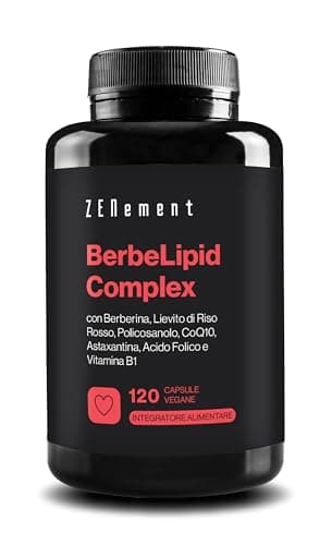 BerbeLipid Complex - 120 capsule vegane - Con Berberina, Lievito di Riso Rosso, Policosanolo, Q10, Astaxantina, Acido Folico - Contribuisce alla normale funzione cardiaca - Zenement