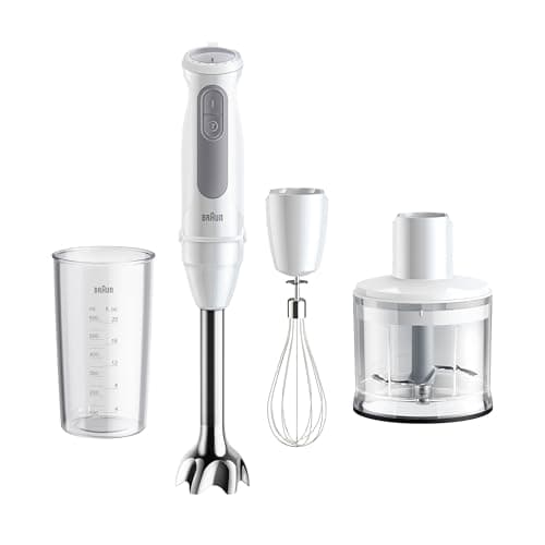 Braun MultiQuick 5 MQ50.236M, Minipimer con Tecnologia PowerBell Plus, 21 Velocità+Turbo, Sistema EasyClick per Accessori, Tritatutto 500ml, Frusta in Acciaio Inox e Bicchiere 600ml, 1000W, Bianco