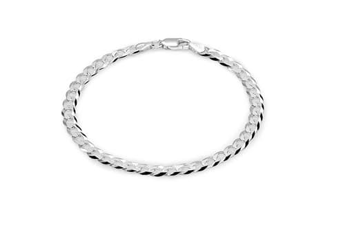 Aka Gioielli® - Bracciale in Argento Sterling 925 Catena 5mm Grumetta Piatta per Uomo Donna - lunga 19 cm