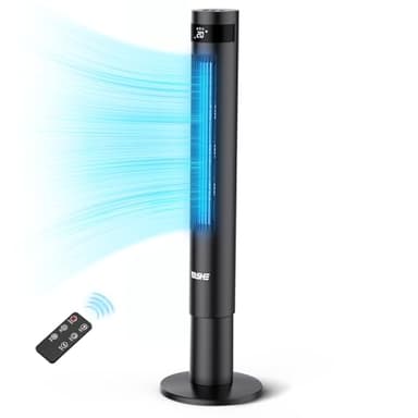 YASHE 43'' Ventilatore a Torre, 85° Oscillazione Ventilatore Senza Pale, 28dB Ventilatore a Torre Silenzioso, 3 Velocità 3 Modalità di Ventilazione, Ventilatore a Colonna con Telecomando