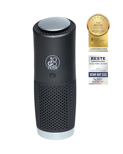 toGo Filter Purificatore d'aria con Batteria, mini purificatore portatile per Tavolo, Auto, Aereo, 3-Strati sistema di filtri con HEPA 13, rimuove 99,9% di Allergi Polline Polvere Odori Fumatori