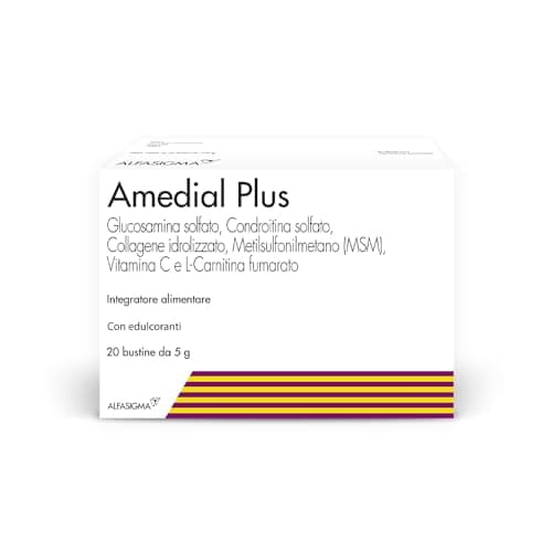 Amedial Plus, Integratore Alimentare per il Benessere delle Ossa e delle Cartilagini, 20 Bustine da 5mg da Sciogliere in Acqua