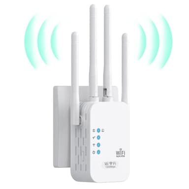 Modern Innovations Ripetitore WiFi Potente per Casa, WiFi Extender 1200Mbps 5GHz / 2.4GHz Doppia Frequenza Anti-Interferenza, Amplificatore WiFi 4 Antenne, 2 Porte LAN