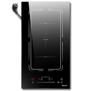 Piano Induzione 2 Fuochi Incasso Flex Zone con Spina, Disaenvir Piastra Induzione Doppia 30 cm 3500W, Forno Induzione 9 Livelli, Funzione Boost, Timer, Blocco di Sicurezza per Bambini, Nero