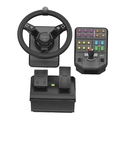 Logitech G Saitek Farm Sim Controller, pack Farming Simulator: volante, console di controllo, pedali del gas e del freno, intervallo di sterzo 900°, oltre 38 pulsanti, connessione USB, PC/Mac, Nero