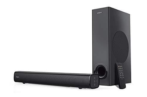 Creative Stage 2.1 Canale soundbar con subwoofer per TV, computer e schermi Ultrawide, Bluetooth/ingresso ottico/TV ARC/AUX, telecomando e kit di montaggio a parete