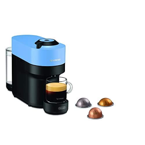 De'Longhi Nespresso Vertuo Pop ENV90.A Macchina del Caffè compatibile con le NUOVE CAPSULE NESPRESSO con Tecnologia Centrifusion, 4 Formati in Tazza, Incluso Set di 12 Capsule, 1260W, Pacific Blue