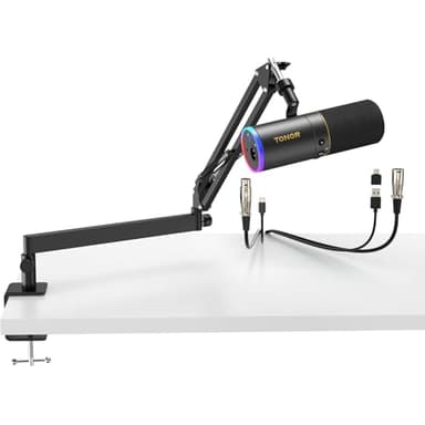 TONOR Microfono USB/XLR Gaming con Supporto da Braccio, Microfono Cardioide Dinamico RGB per Giochi, Streaming, Podcasting, Registrazione Vocale, Microfono in,etallo per PC Mac PS4 PS5, TD520S+