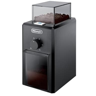 De'Longhi KG79 Macinacaffè elettrico, Macinacaffè professionale a Pressione con 16 Livelli di Macinatura, Pulsanti soft touch, Fino a 12 tazze, Dispositivo di sicurezza, Nero
