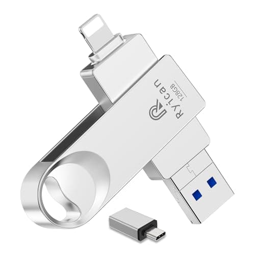 [Senza APP] Chiavetta USB per lPhone,Ryican 128GB Memoria Esterna Pendrive USB C 3.0 Chiavetta per lphone per scaricare foto 4 in 1 Photostick per iOS/Smartphone/Pad/Android/PC/Tablet,Argento