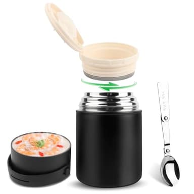 VMUTGA Termos per Alimenti 850 ml, Contenitore Termico per Alimenti di Acciaio Inossidabile con Cucchiaio Pieghevole, Senza BPA, per Cibi Caldi e Freddi