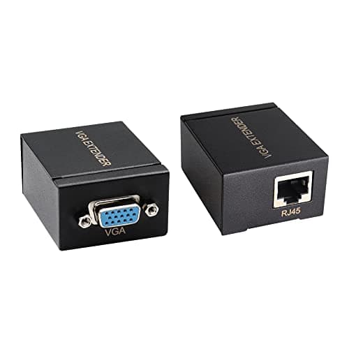 RIIEYOCA 2 Pezzi Adattatore VGA Extender, da VGA a RJ45 su Cavo Ethernet Cat5e/Cat6 Converti Segnale VGA, Può Essere Esteso a 60 M/196 Piedi di Intervallo di Cavi all'interno (Nero)