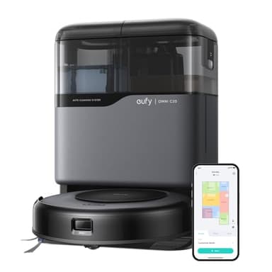 eufy robot aspirapolvere lavapavimenti con mappatura Omni C20 con stazione tutto in uno, svuotamento auto, lavaggio e asciugatura auto, 8,5 cm, design ultra piatto, 7.000 Pa, potente aspirapolvere