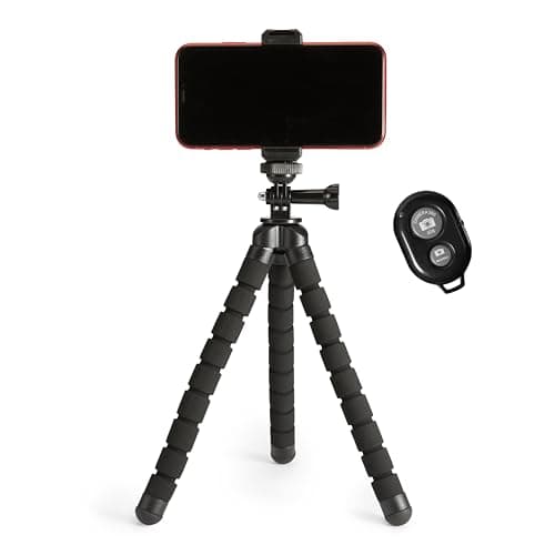 Amazon Basics Treppiede portatile e flessibile con telecomando wireless e morsetto per smartphone, 25,4 cm, nero