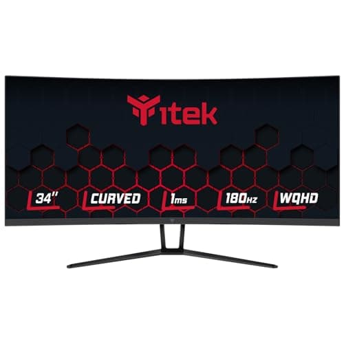 Itek monitor GGC - 34" Curvo, 3440x1440 WQHD UltraWide, Pannello VA da 180Hz, Risposta 1ms, Collegamenti 2xHDMI e 2xDP, Adapt Sync