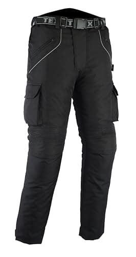 Texpeed pantaloni da moto uomo con protezioni - rinforzati per motociclismo - inverno invernale/Estate resistenti e impermeabili - Con armatura CE (EN 1621-1) - Nero - M Girovita/Gamba Corta