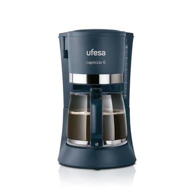 Ufesa CG7114 Capriccio 6 Macchina Caffè Americano, 6 tazze, 600 W, Brocca 0.6L, Filtro Permanente, Piastra Riscaldante Antiaderente, Sistema Salvagoccia, Auto Stop, Blu