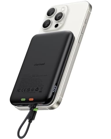 Charmast Power Bank 10000mAh con Cavi Integrati Leggero Powerbank PD 20W Ricarica Rapida USB C Caricatore Portatile Antiscivolo con LED Display per iPhone Huawei Watch
