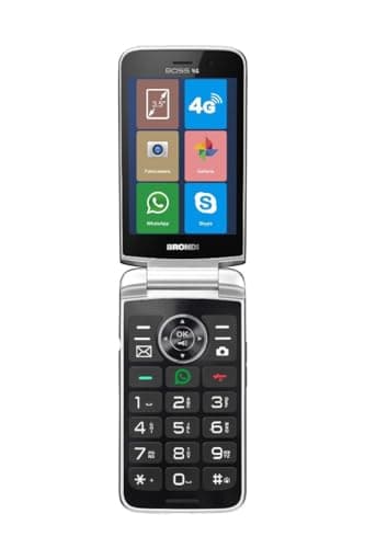 BRONDI BOSS 4G Telefono Cellulare Maxi Display, Tastiera Fisica Retroilluminata, Dual Sim, 5 MP, Li-ion 1500 mAh, Flip Attivo,Type-c, Social Network, Bianco
