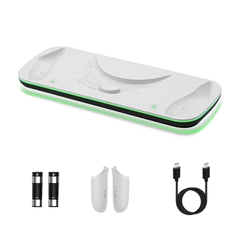 Mcbazel Dock di Carica Controller VR per Quest 3, Stazione di Carica VR con Luce LED per Quest 3, Supporto di Stazione di Carica con 2 Batterie Ricaricabili da 600mAh, Cavo Type-C - Bianco