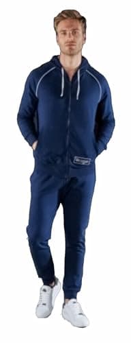 IVY OXFORD Tuta Uomo Completa, Tuta Uomo In Felpa Di Cotone, Adatta Alle 4 Stagioni in 100% Cotone, Tuta Uomo Sportiva, Estate ed Inverno (M, FL1 NAVY)