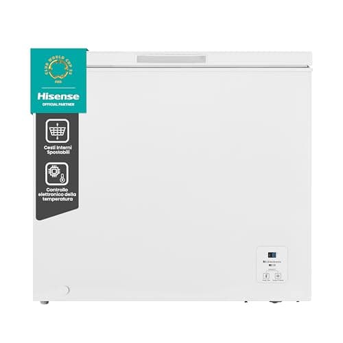 Hisense MCF189E1 Congelatore a pozzetto 191 litri di capacità, Classe energetica E, silenzioso 39 dB, Bianco, dimensioni LxPxA 96,3 cm x 63 cm x 84,7 cm