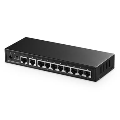 Binardat Switch Gigabit Ethernet a 10 porte, 8 porte 100/1000Mbps, 2 Gigabit Uplink, supporto Vlan, custodia in metallo Plug and Play non gestito