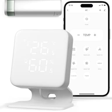 WOOX Controllo Intelligente per Climatizzazione e Pompe di Calore, Igrometro Termometro Telecomando con sensore IR, Termostato WiFi Domotica, compatibile con Alexa/Google