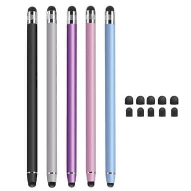 IZyufan 5 Pezzi Penna Touch, Penna Stilo, 2 in 1 Pennino Capacitivo, Compatibile con Tutti i Touchscreen Tavoletta per Pad, Phone, Smartphone, Touchscreen e Tablet (5 Colori)