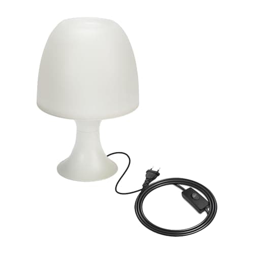 VELAMP Mushroom - Lampada da tavolo – Design moderno ed elegante – Lampada E14 – Struttura in plastica colore bianco