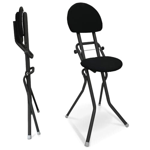 ELONEO Sedia Pieghevole Imbottita - Antiscivolo e Salvaspazio, Sgabello per Stirare, Cucinare o Giardinaggio, 3 Altezze Regolabili (58-65cm), Portata 120kg, Dimensioni 45x98x47cm (Nero)