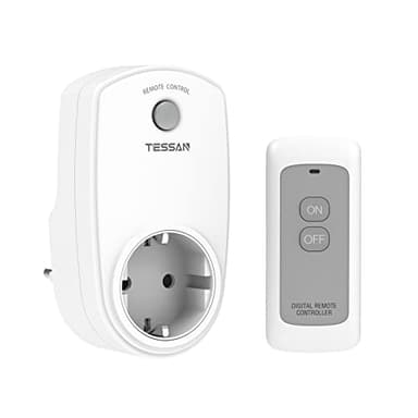 TESSAN Presa con Telecomando Wireless, Presa Telecomandata Portata 25M, Prese Commutabile Elettrica con Telecomando Adatta per Apparecchiature Interne, Bianco