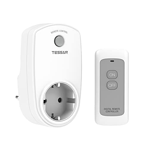 TESSAN Presa con Telecomando Wireless, Presa Telecomandata Portata 25M, Prese Commutabile Elettrica con Telecomando Adatta per Apparecchiature Interne, Bianco