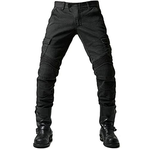 GEBIN Uomo Pantaloni Da Moto, Motorcycle Pantaloni, Jeans Da Motociclista Elasticizzati Slim Fit Da Uomo, Jeans Alla Moda Su Tutta La Vita (Black,M=W33.5''(85cm))