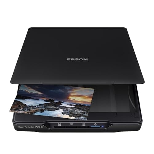 Epson Perfection V39II, Scanner per foto e documenti, Alimentazione microUSB, Design ultracompatto e ordinato per la casa o l'ufficio, Risoluzione 4800 dpi, Tecnologia Epson ReadyScan LED, Nero