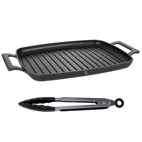 Stone&Stone Griglia Bistecchiera rettangolare 47cm | Piastra PROFESSIONALE in Pietra Fondo induzione in Acciaio SUPER| Antiaderente perfetta nel forno grigliate bbq qualità TEDESCA (47)