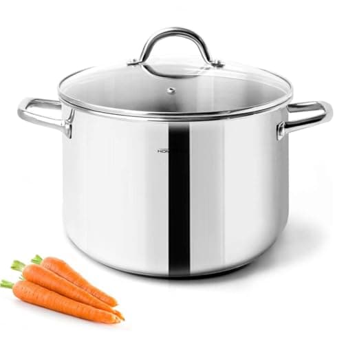 HOMICHEF Pentola 20,5 cm 3,8 Litri Acciaio Inossidabile Senza Nichel - Pentola 3,8 Litri con Coperchio e Manico - Casseruola da 3,8 Litri con Coperchio - Pentola per Zuppa Pentola Piccola 3,8 Litri
