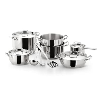 Lagostina Set di Pentole Induzione, Gas e Forno in Acciaio Inox 18/10, 13 Pezzi, Fondo Lagoseal Plus Triplo Strato, Batteria Pentole con 4 Casseruole, 2 Pentole, 4 Coperchi, 3 Utensili Cucina