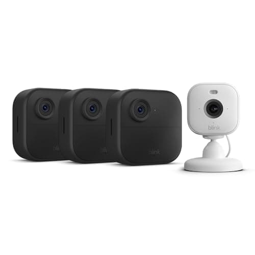 Nuova videocamera Blink (Outdoor 4) | Sistema a 3 telecamera con Sync Module Core incluso + Blink Mini 2 | Bianco