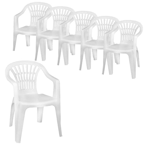 VIRSUS Set 6 Sedie da Giardino in Polipropilene di colore Bianco, misura 56x54x80 cm, Sedia Impilabile, Schienale Basso e Braccioli per Esterno ed Interno, Made in Italy -LYR508F