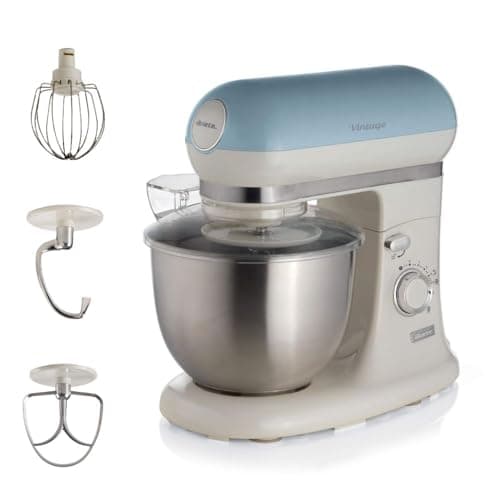 Ariete 1588 Impastatrice Planetaria - Pane, pizza e dolci - 7 Velocità - 3 Fruste - 5,5 Litri - Acciaio Inox - 2400 Watt - Linea Vintage - Celeste