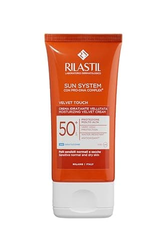 Rilastil Sun System Crema Velluta Idratante Viso, Texture Extra Soffice a Rapido Assorbimento, Pelli Sensibili, Resistente all'Acqua SPF 50+, Confezione da 50ml