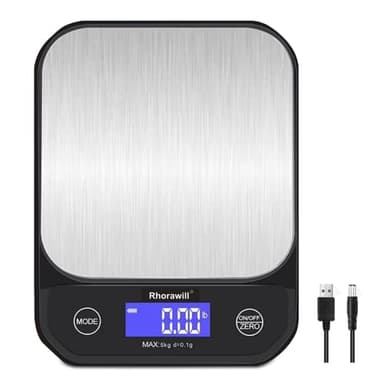 Bilancia da Cucina Digitale, Bilancia per Alimenti ad Alta Precisione da 5kg/0,1g, Bilancia da Cucina Elettronica con Display a LED, Superficie di Pesatura in Acciaio Inossidabile, Ricarica USB