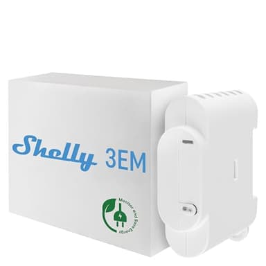 Shelly 3EM, Contatore di energia Iintelligente Wi-Fi, 3 canali -120A ciascuno, Controllo del contattore, Compatibile con Alexa e Google Home, App iOS Android