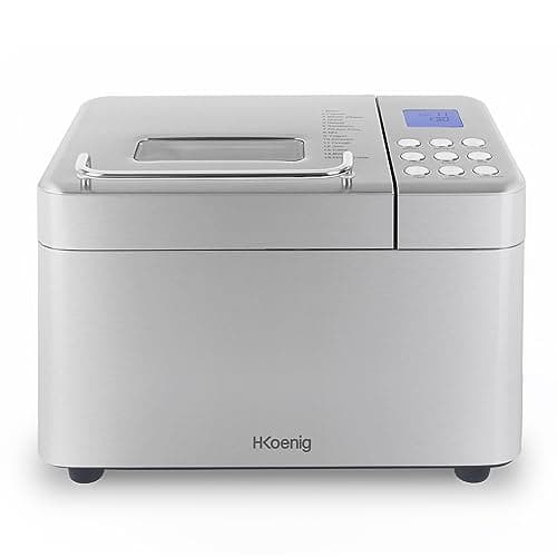 H.Koenig BAKE440 Macchina per il pane 15 programmi, fino a 1 kg di pane, marmellata, yogurt, avvio ritardato, keep warm, dispenser per cereali, ciotola antiaderente rimovibile, schermo LCD, 600W