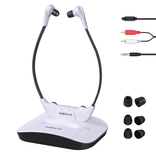 SIMOLIO Cuffie Wireless per TV Senza Fili SM-824D1, Cuffie TV wireless digitali per anziani, con batteria di ricambio e microfono, con TONE e Balance, portata di 100 piedi, nessun ritardo audio