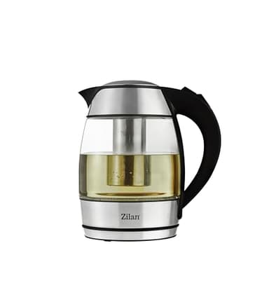 Zilan Bollitore in vetro con filtro, luce LED blu, capacità 1,8 litri, base rotante a 360°, protezione contro l'ebollizione a secco, 2200 Watt