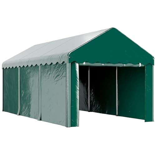 Outsunny Tenda da garage Carport 3 x 6 m con 2 porte avvolgibili, tessuto PE 200 g, resistente ai raggi UV e impermeabile, per auto, camion, barca, verde
