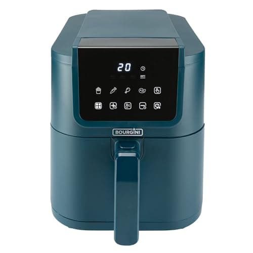 BOURGINI Friggitrice ad aria con rivestimento ceramico Pro, privo di sostanze chimiche (PFAS, C6, PFHxA, PTFE, PFOA e BPA), 5 litri, formato slim 35% più compatto, 1500 W, ideale per una casa senza