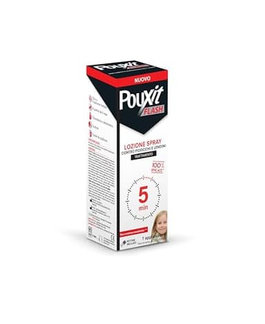 POUXIT FLASH - Lozione Spray antipidocchi e lendini, Agisce in 5 minuti con una sola sola applicazione, Trattamento per il cuoio capelluto, Pettine incluso, 150 ml